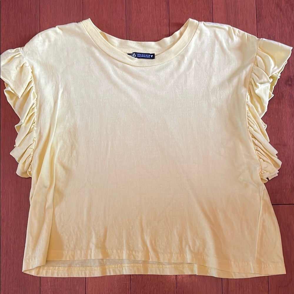 Zara Bright Yellow Ruffle Sleeve Top